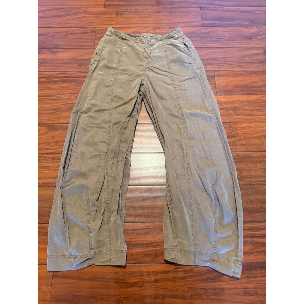 Free People Olive Green Wide Leg Lyocell Blend Button Fly Pants oversized S